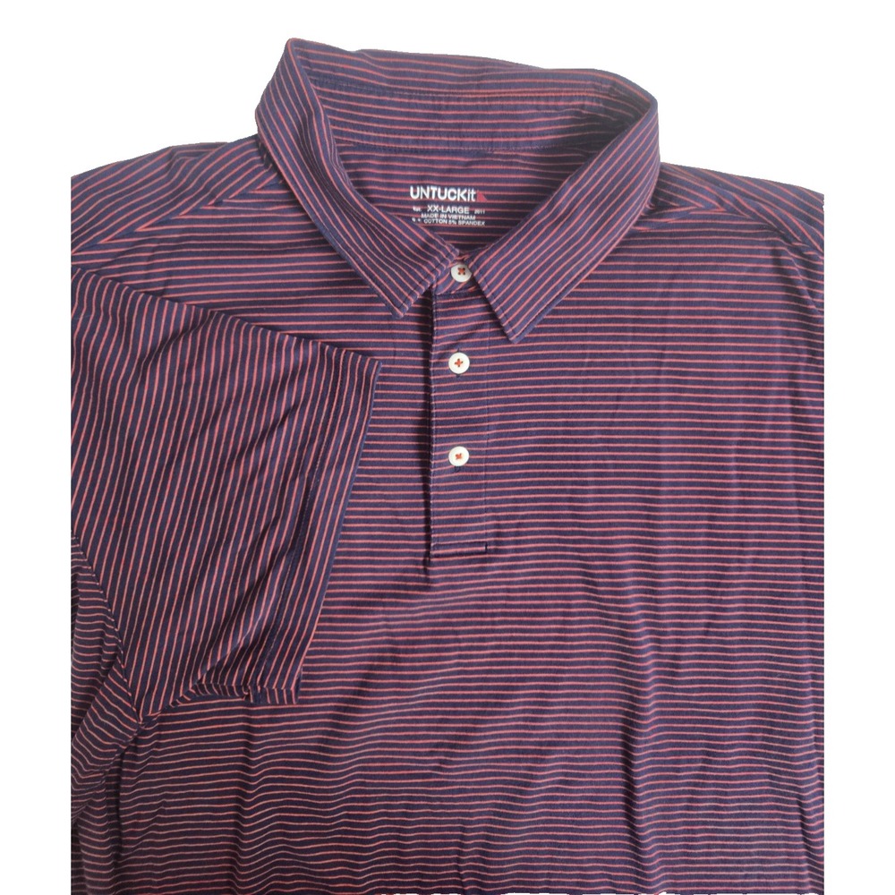 UNTUCKit Men's XXL Navy and‎ Orange Striped Stretch Short Sleeve Polo